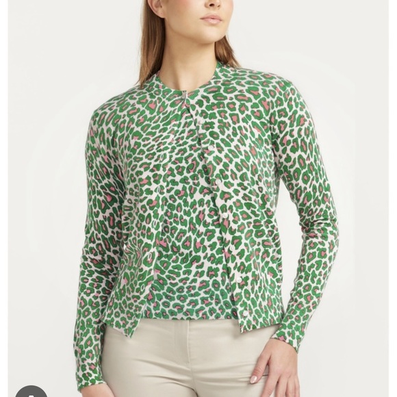 NWT Brooks Brothers Green and Pink Leopard Print Cardigan | Size S - Picture 4 of 12